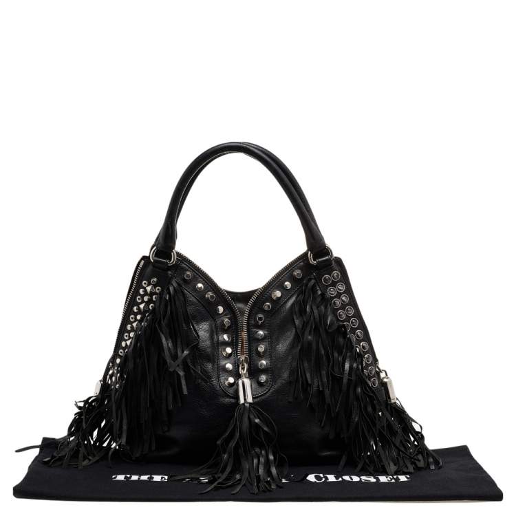 Pre Owned Etro Black Leather Embellished Tote
