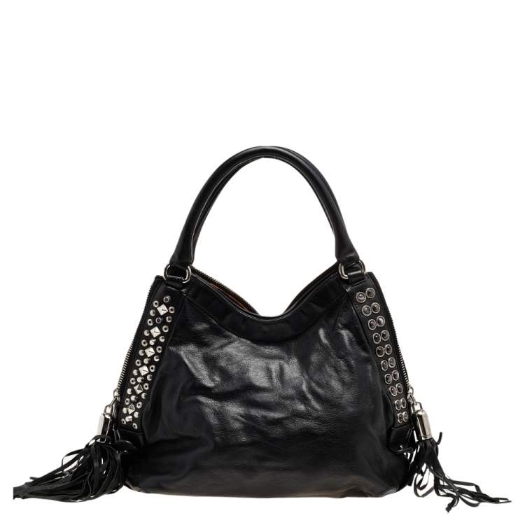 Pre Owned Etro Black Leather Embellished Tote