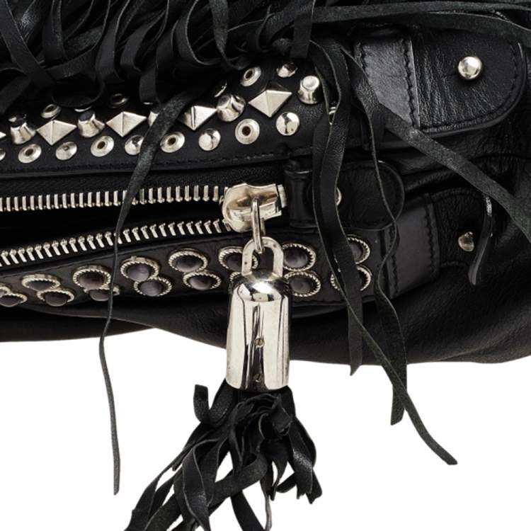 Pre Owned Etro Black Leather Embellished Tote
