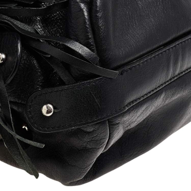 Pre Owned Etro Black Leather Embellished Tote