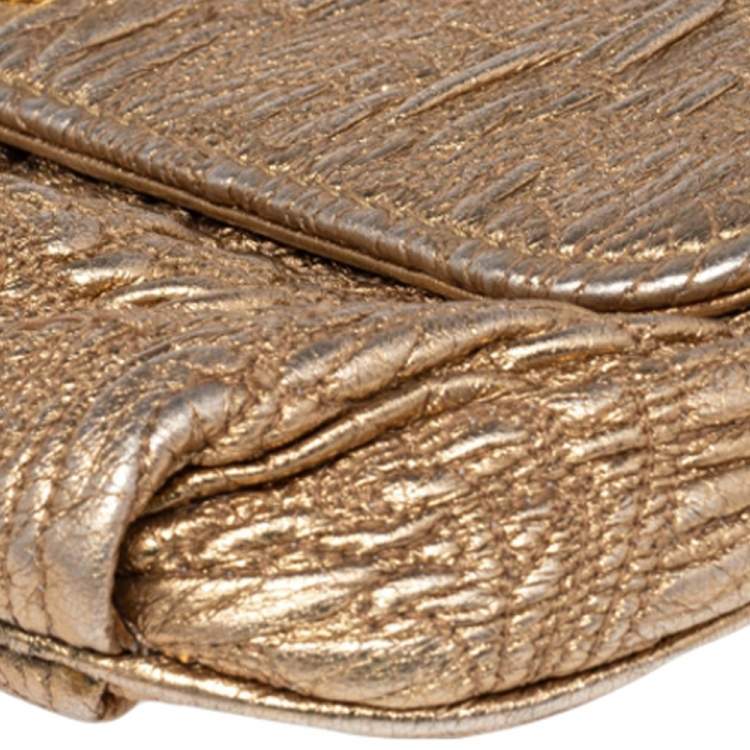 Pre Owned Etro Metallic Gold Paisley Embossed Leather Clutch