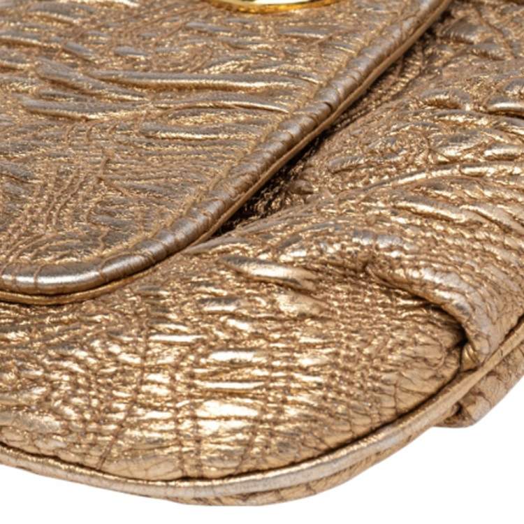Pre Owned Etro Metallic Gold Paisley Embossed Leather Clutch