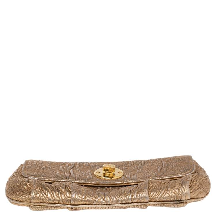 Pre Owned Etro Metallic Gold Paisley Embossed Leather Clutch