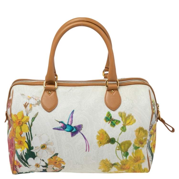 Pre Owned Etro Multicolor Floral Print Coated Canvas and Leather Boston Bag