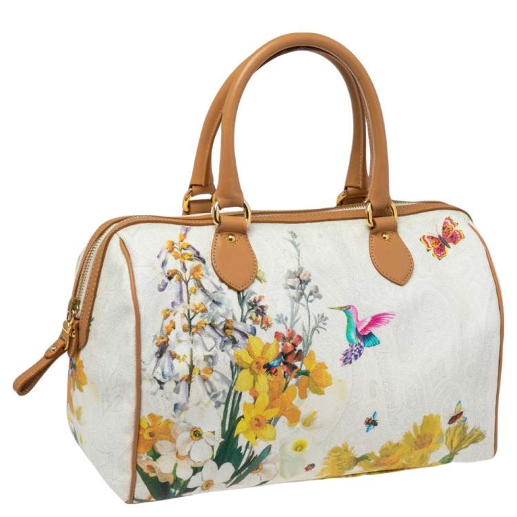 Pre Owned Etro Multicolor Floral Print Coated Canvas and Leather Boston Bag