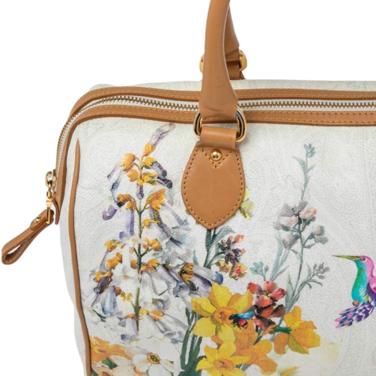 Pre Owned Etro Multicolor Floral Print Coated Canvas and Leather Boston Bag