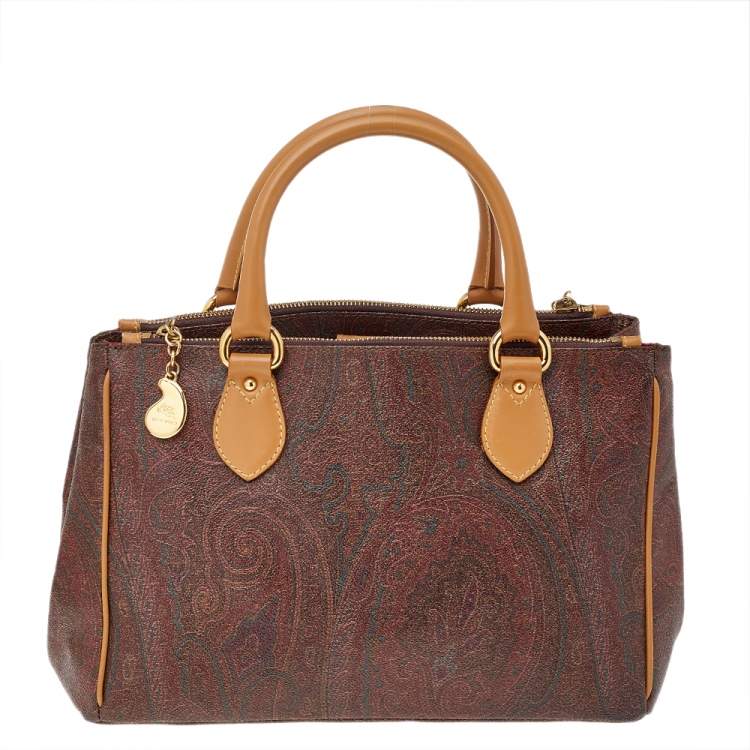 Pre Owned Etro Multicolor Paisley Print Coated Canvas and Leather Satchel