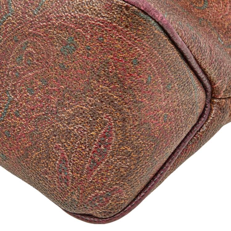 Pre Owned Etro Brown Paisley Print Coated Canvas Flap Shoulder Bag