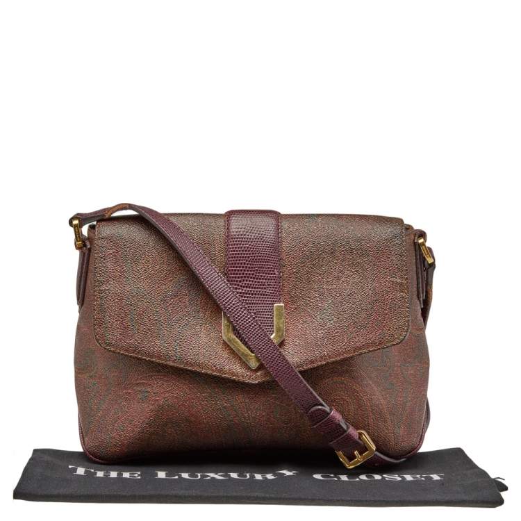 Pre Owned Etro Brown Paisley Print Coated Canvas Flap Shoulder Bag