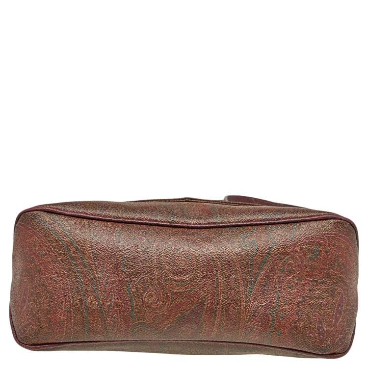 Pre Owned Etro Brown Paisley Print Coated Canvas Flap Shoulder Bag