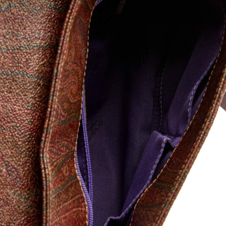 Pre Owned Etro Brown Paisley Print Coated Canvas Flap Shoulder Bag
