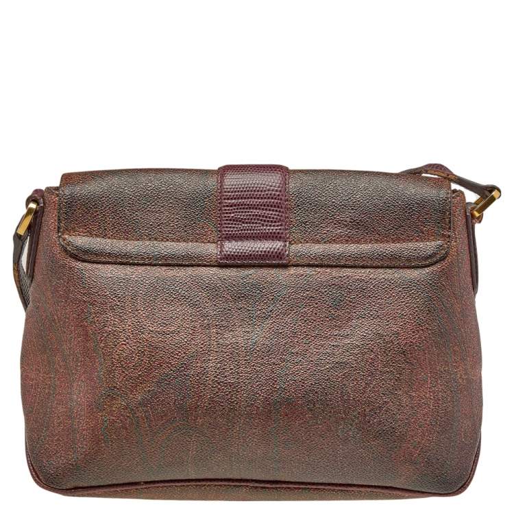 Pre Owned Etro Brown Paisley Print Coated Canvas Flap Shoulder Bag