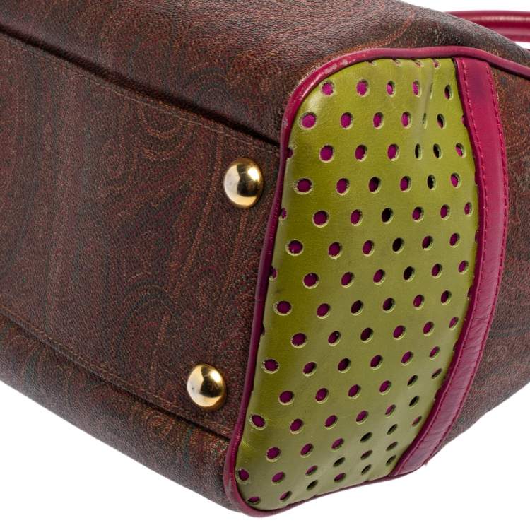 Pre Owned Etro Tricolor Paisley Print Coated Canvas and Leather Boston Bag
