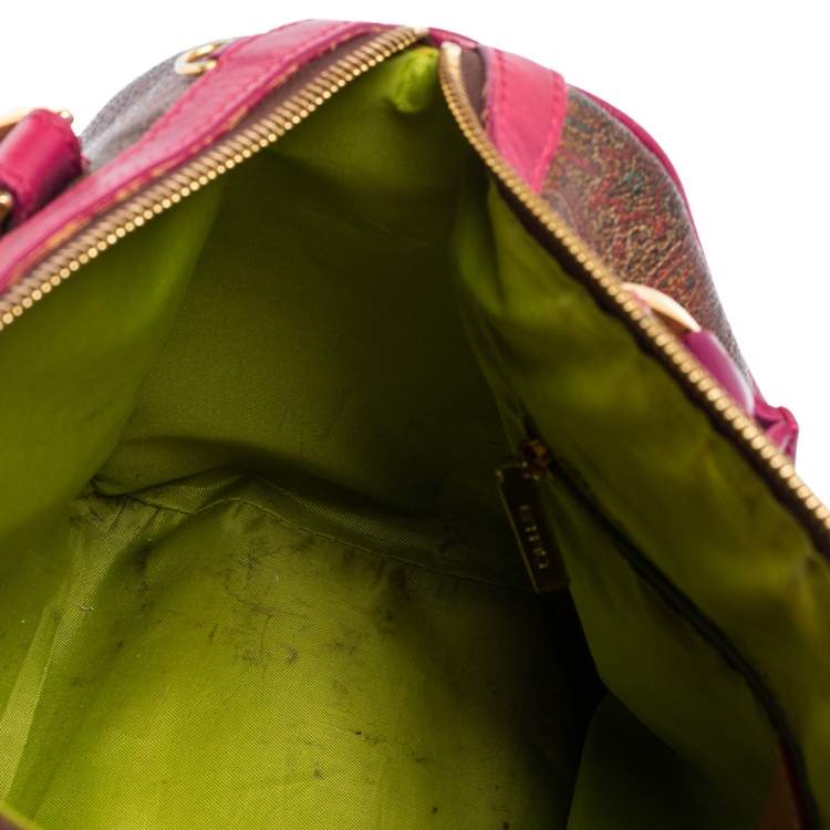 Pre Owned Etro Tricolor Paisley Print Coated Canvas and Leather Boston Bag