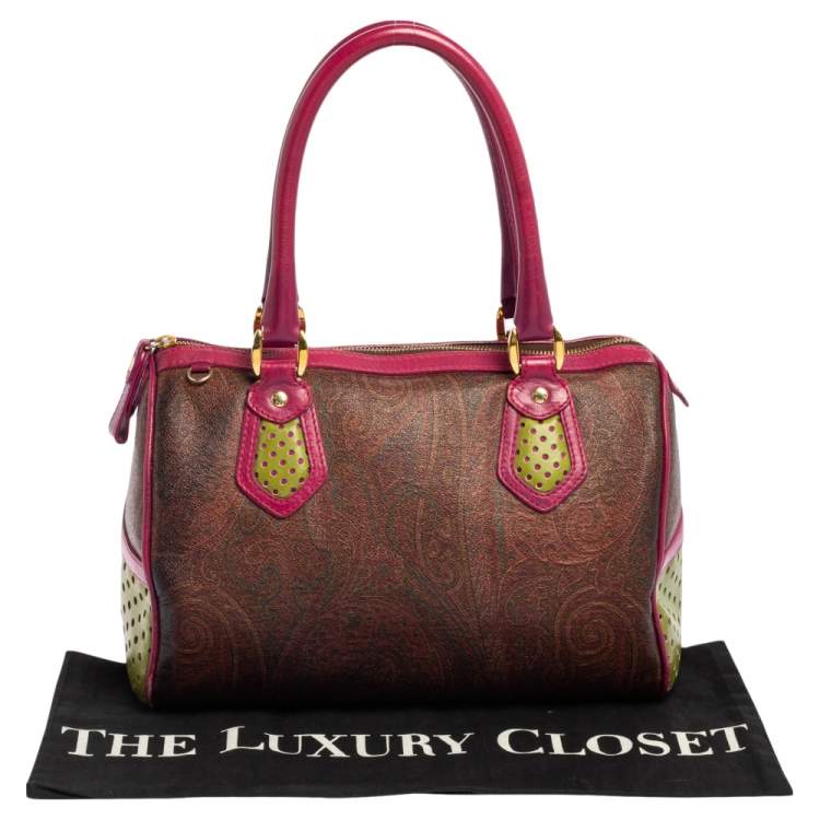Pre Owned Etro Tricolor Paisley Print Coated Canvas and Leather Boston Bag