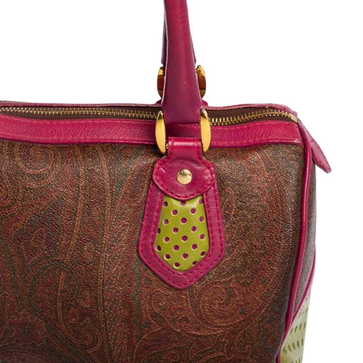 Pre Owned Etro Tricolor Paisley Print Coated Canvas and Leather Boston Bag