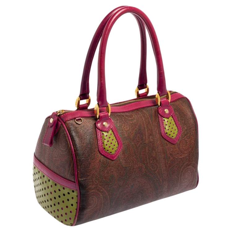 Pre Owned Etro Tricolor Paisley Print Coated Canvas and Leather Boston Bag