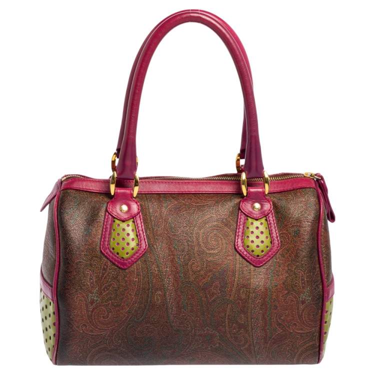Pre Owned Etro Tricolor Paisley Print Coated Canvas and Leather Boston Bag