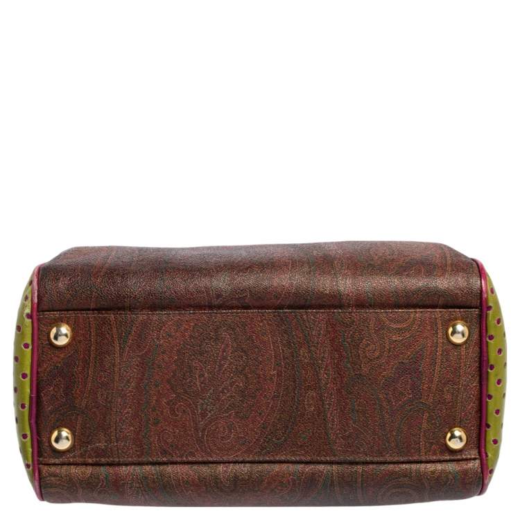 Pre Owned Etro Tricolor Paisley Print Coated Canvas and Leather Boston Bag