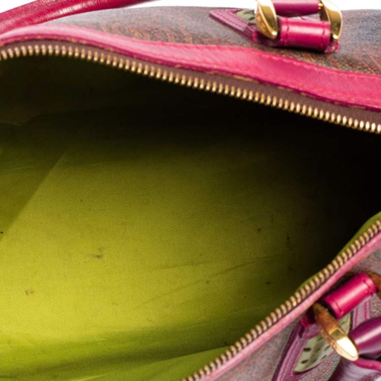 Pre Owned Etro Tricolor Paisley Print Coated Canvas and Leather Boston Bag