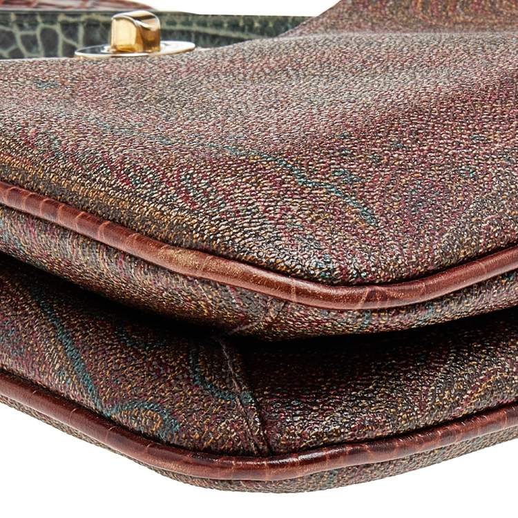 Pre Owned Etro Multicolor Paisley Print Coated Canvas And Croc Embossed Leather Shoulder Bag