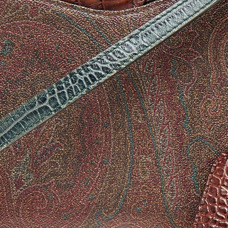 Pre Owned Etro Multicolor Paisley Print Coated Canvas And Croc Embossed Leather Shoulder Bag
