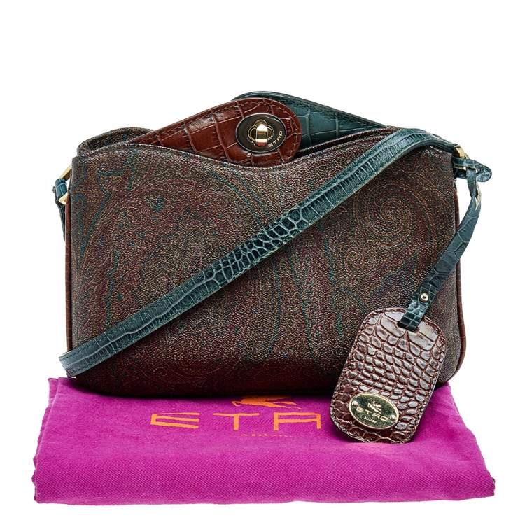Pre Owned Etro Multicolor Paisley Print Coated Canvas And Croc Embossed Leather Shoulder Bag