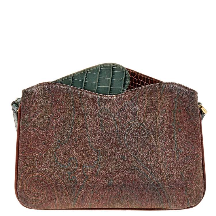 Pre Owned Etro Multicolor Paisley Print Coated Canvas And Croc Embossed Leather Shoulder Bag