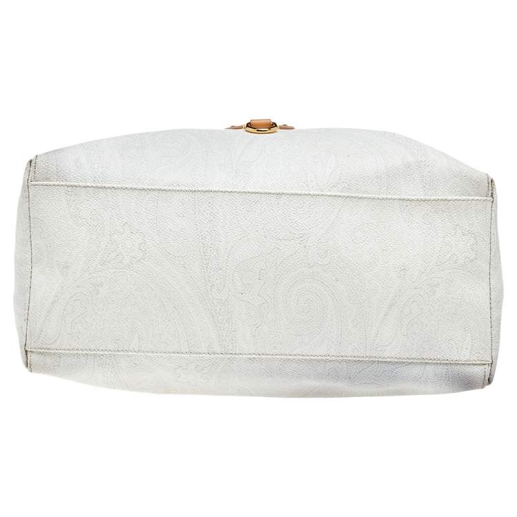 Pre Owned Etro White Paisley Print Coated Canvas And Leather Tote