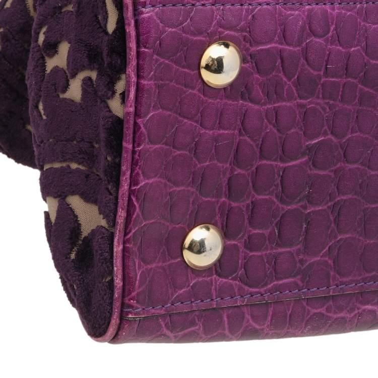 Pre Owned Etro Tri-colored Croc Embossed Leather And Velvet Satchel