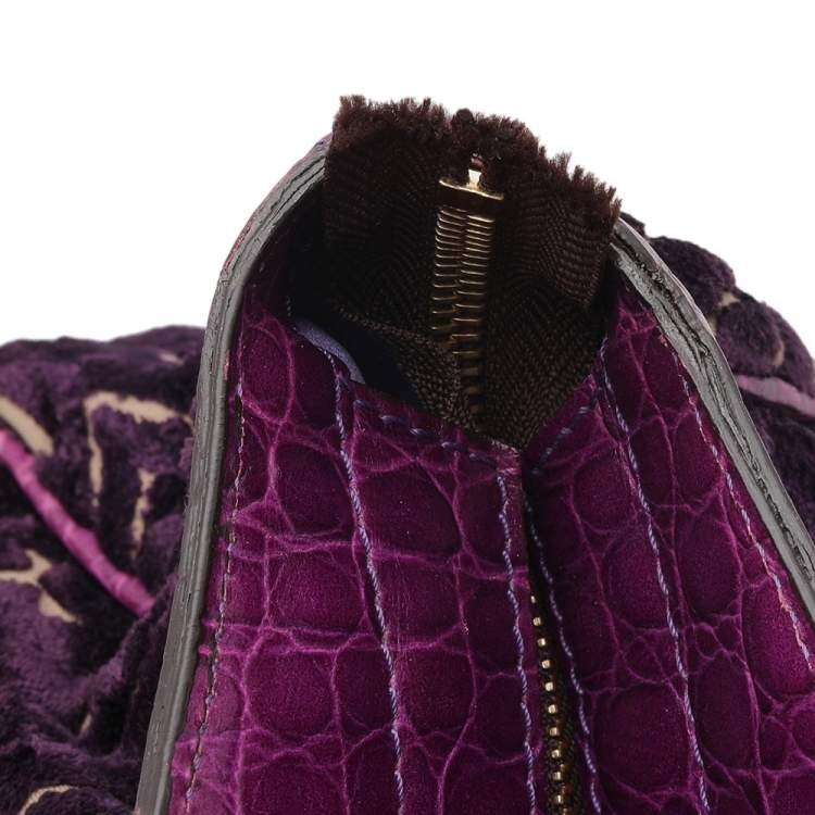 Pre Owned Etro Tri-colored Croc Embossed Leather And Velvet Satchel