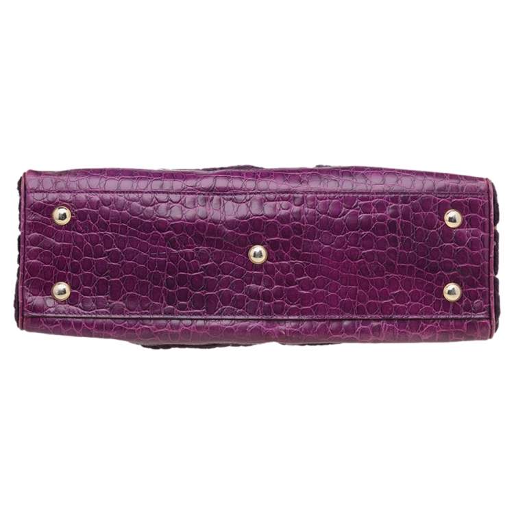 Pre Owned Etro Tri-colored Croc Embossed Leather And Velvet Satchel
