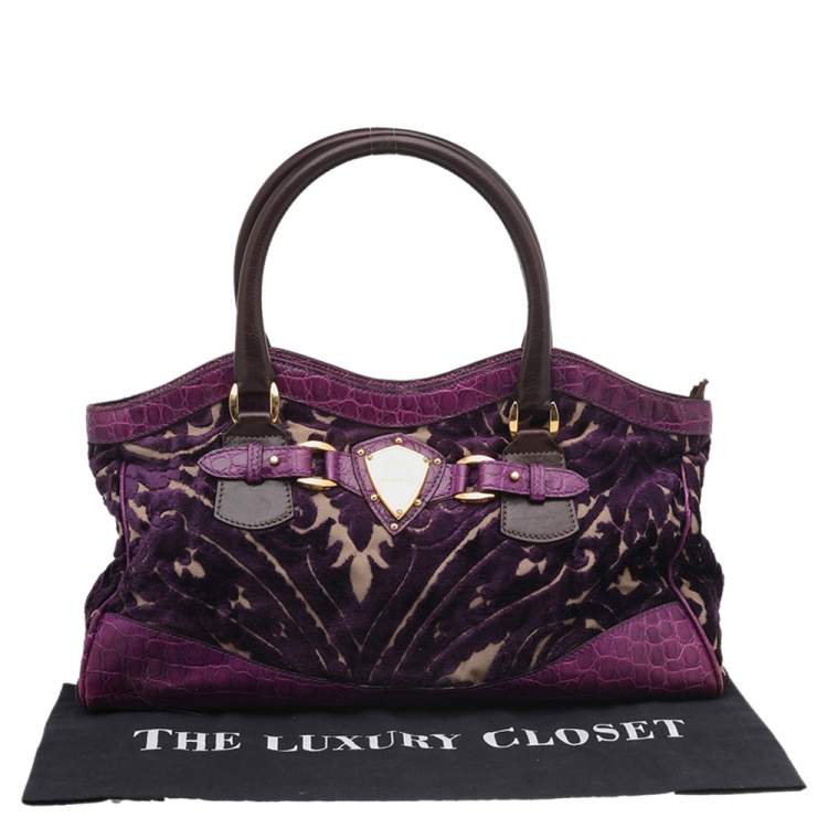 Pre Owned Etro Tri-colored Croc Embossed Leather And Velvet Satchel