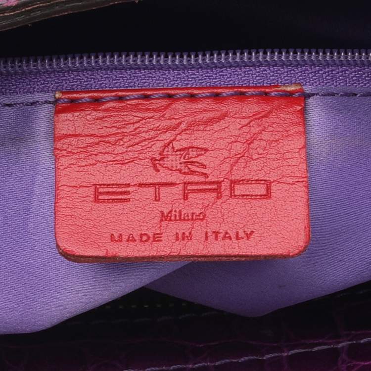 Pre Owned Etro Tri-colored Croc Embossed Leather And Velvet Satchel