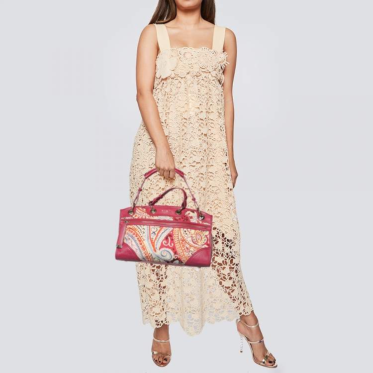 Etro Pink/Beige Printed Canvas and Leather Shoulder Bag
