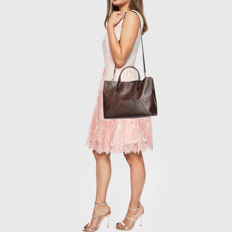 Pre Owned Etro Multicolor Paisley Print Coated Canvas and Lizard Embossed Leather Tote