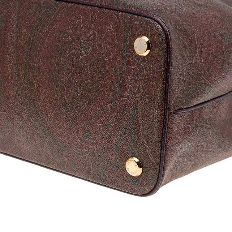 Pre Owned Etro Multicolor Paisley Print Coated Canvas and Lizard Embossed Leather Tote