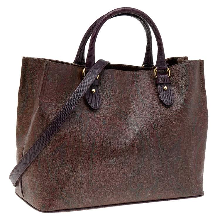 Pre Owned Etro Multicolor Paisley Print Coated Canvas and Lizard Embossed Leather Tote