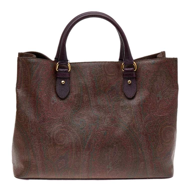 Pre Owned Etro Multicolor Paisley Print Coated Canvas and Lizard Embossed Leather Tote