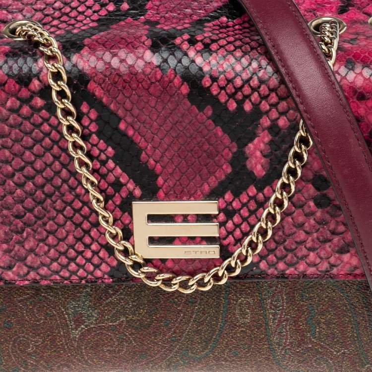 Pre Owned Etro Multicolor Paisley Canvas and Python Embossed Leather Shoulder Bag