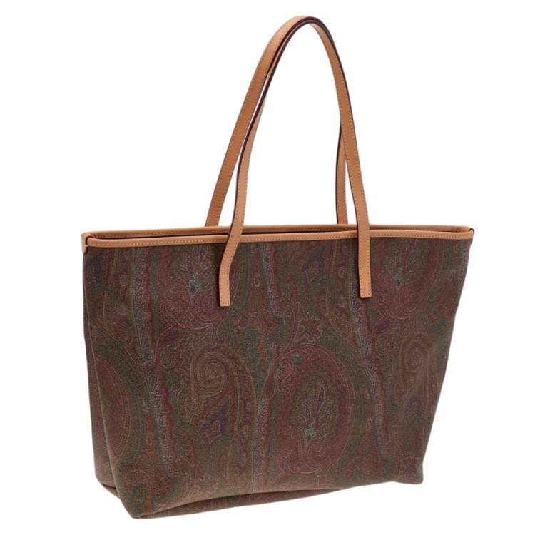 Pre Owned Etro Brown Paisley Canvas and Leather Shopper Tote