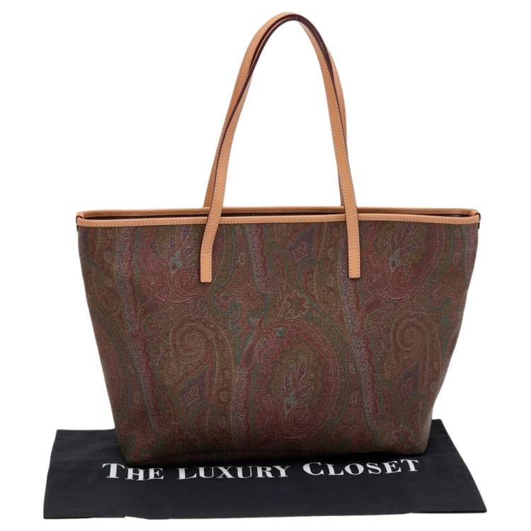 Pre Owned Etro Brown Paisley Canvas and Leather Shopper Tote