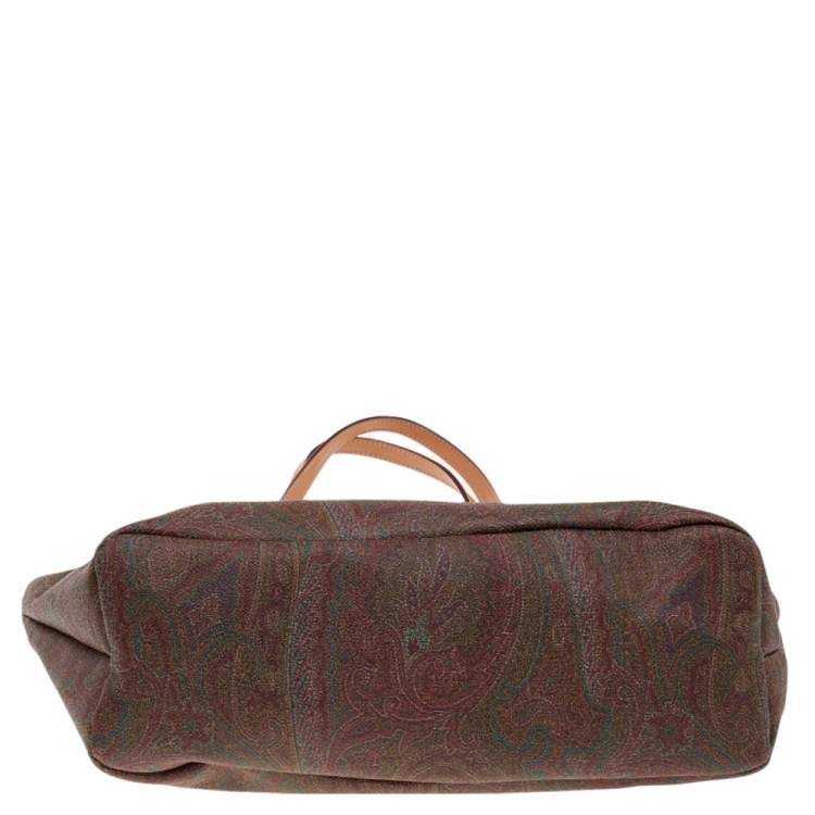 Pre Owned Etro Brown Paisley Canvas and Leather Shopper Tote