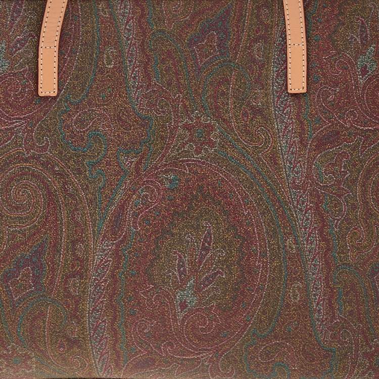 Pre Owned Etro Brown Paisley Canvas and Leather Shopper Tote