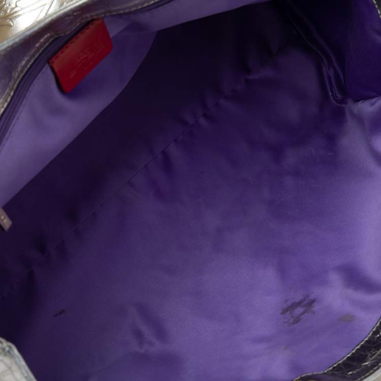 Pre Owned Etro Metallic Gold/Silver Paisley Embossed Leather Tote