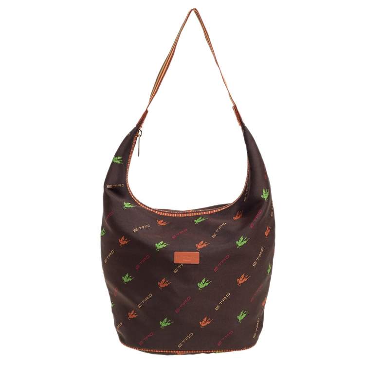 Pre Owned Etro Brown Fabric Logo Embroidered Hobo