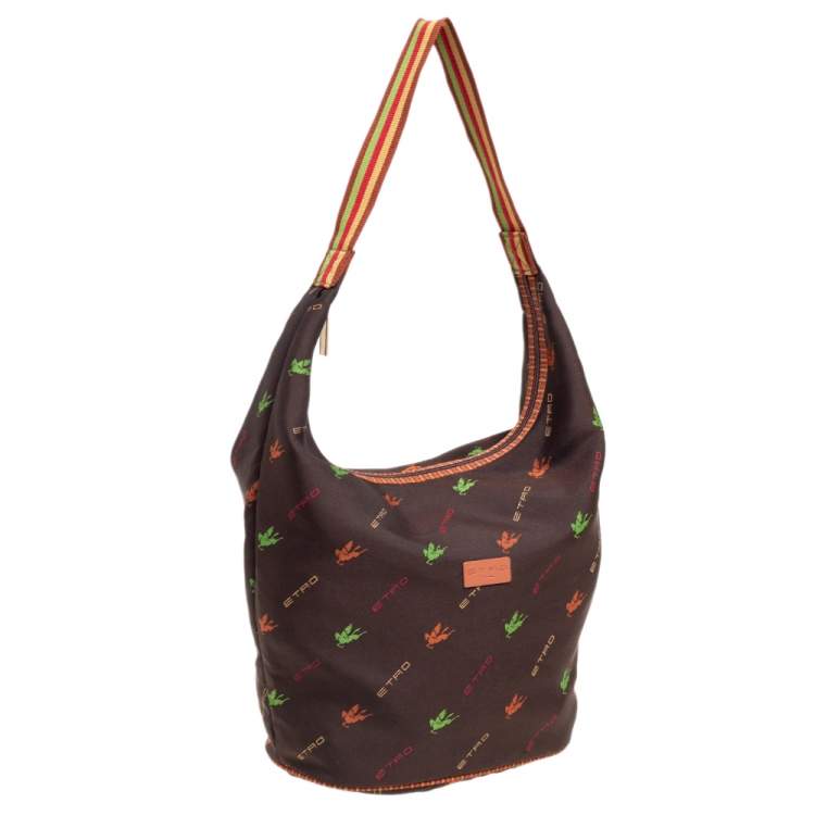 Pre Owned Etro Brown Fabric Logo Embroidered Hobo