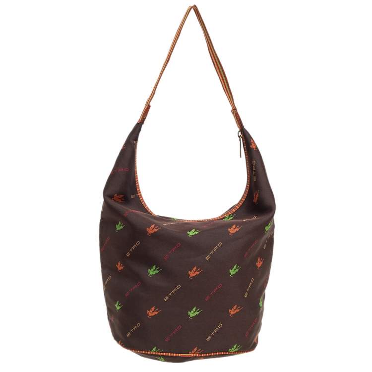 Pre Owned Etro Brown Fabric Logo Embroidered Hobo