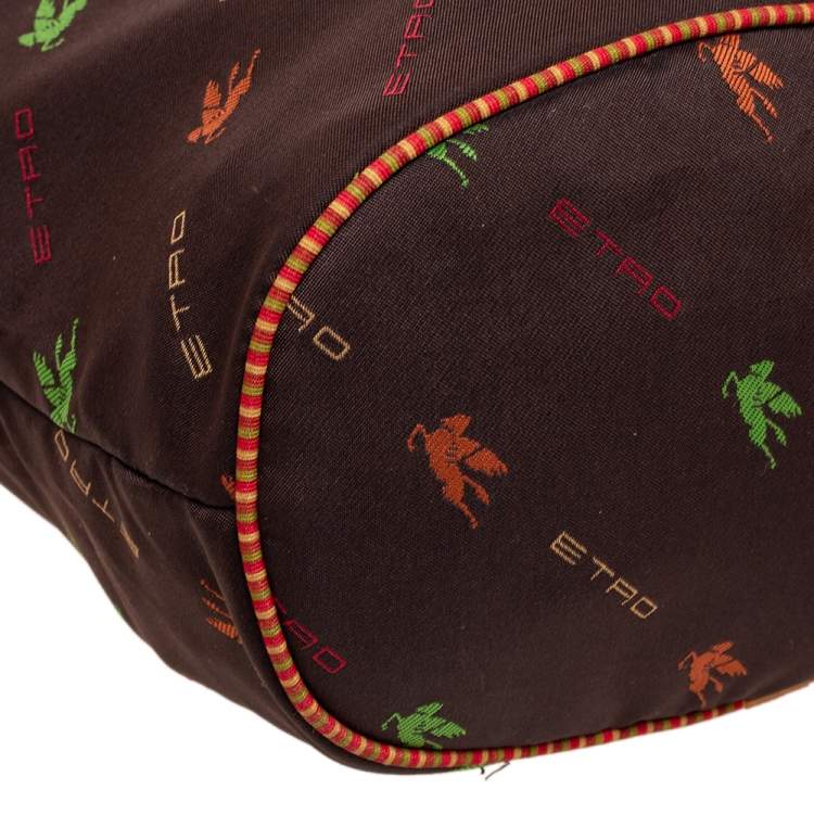 Pre Owned Etro Brown Fabric Logo Embroidered Hobo