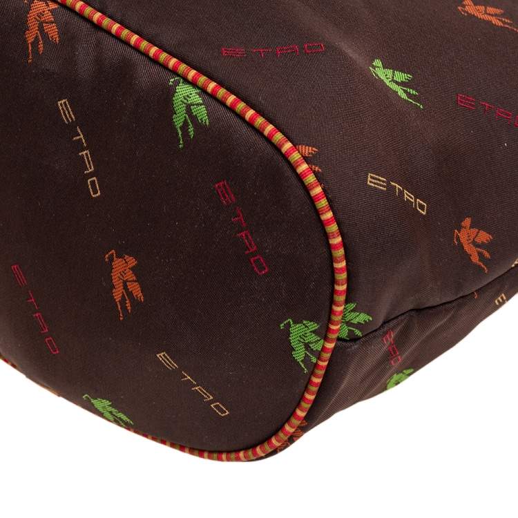 Pre Owned Etro Brown Fabric Logo Embroidered Hobo